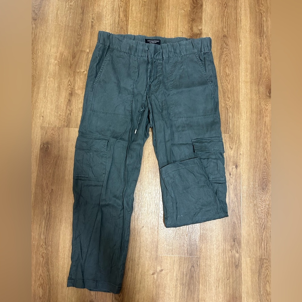 Dark Green Liverpool 3/4 Length Straight Leg Cargo Dress Pant